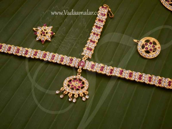 Pink Stone Indian Bridal Grand Wedding Jewellery Kuchipudi Dance Set