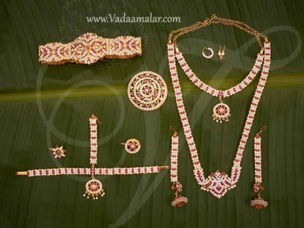 Pink Stone Indian Bridal Grand Wedding Jewellery Kuchipudi Dance Set
