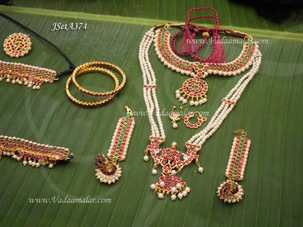 Kids Size Kuchipudi Jewellery Set Bharatanatyam Jewels for Children Kemp Stones