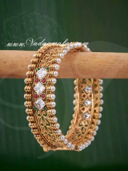 Antique design kada bracelet bangles gold toned valaial - 1 piece Size : 2-8