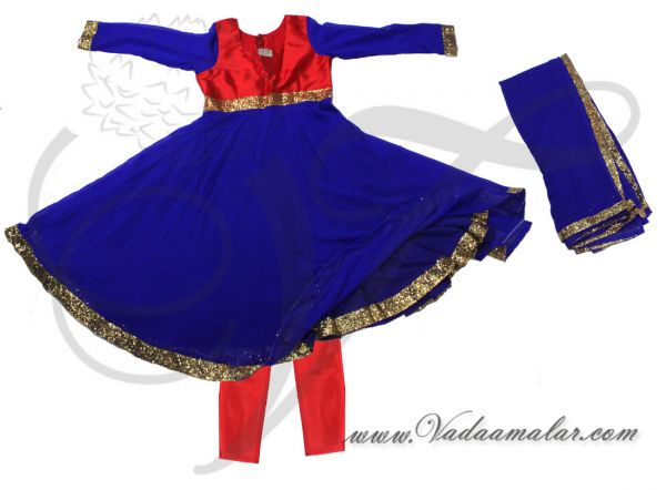 Ink blue with red color ready to wear Bollywood dance costume - Anaarklai model Salwar Kameez