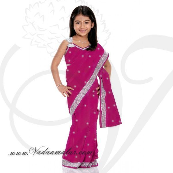 Pink Girls kids ready to wear saree & choli costume 