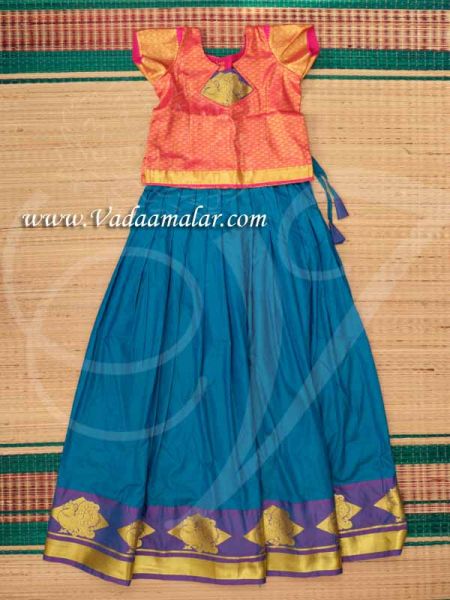 Blue with Pink Colour Pavadai Chattai Kids South India Design Skirt Blouse Buy Now -Size 28