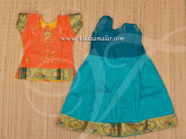 Orange with Green Pavadai Chattai Kids South India Design Skirt Blouse Buy Now -Size 20