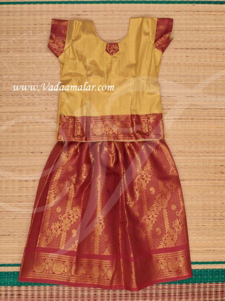 Maroon with Gold Pavadai Chattai Kids South India Design Skirt Blouse Buy Now -Size 28