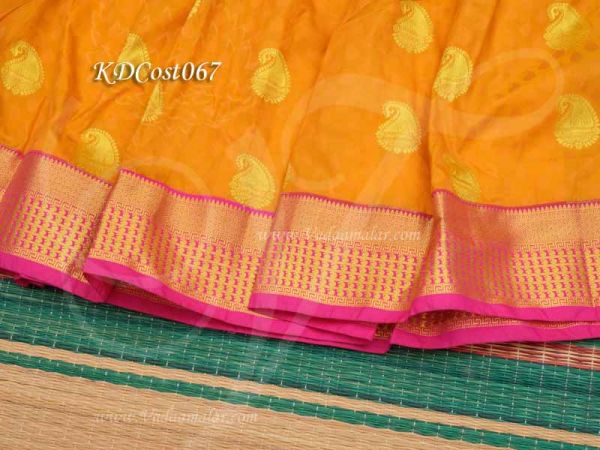 Mustard with Pink Colour Pavadai Chattai South India Design Skirt and Blouse - 26 Size