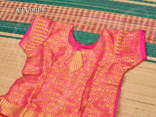 Mustard with Pink Colour Pavadai Chattai South India Design Skirt and Blouse - 26 Size