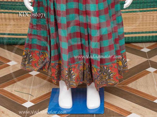 Green with Maroon Colour Pavadai Chattai South India Design Skirt and Blouse - 26 Size