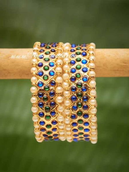 2 Blue and Green Kemp Stones Bharatanatyam Kuchipudi Oranaments Bangles Bracelets