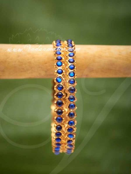 2 Blue Kemp Stones Bharatanatyam Kuchipudi Oranaments Bangles Bracelets