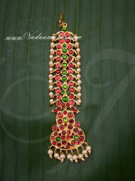 Red and Green Kemp Stone Indian head Ornament Maang tikka Chutti