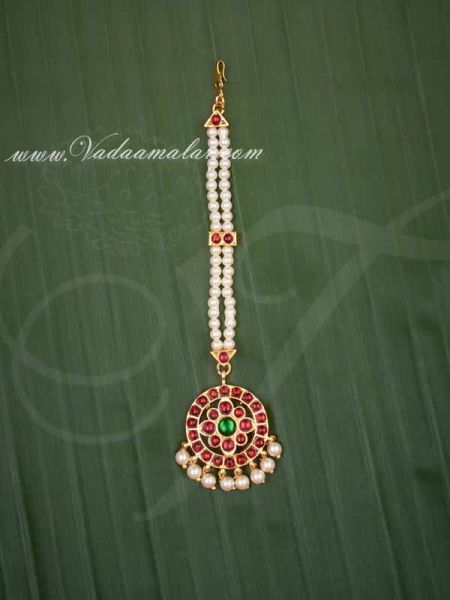 Red And Green Color Kemp Stone Indian head Ornament Maang tikka Chutti Buy Now