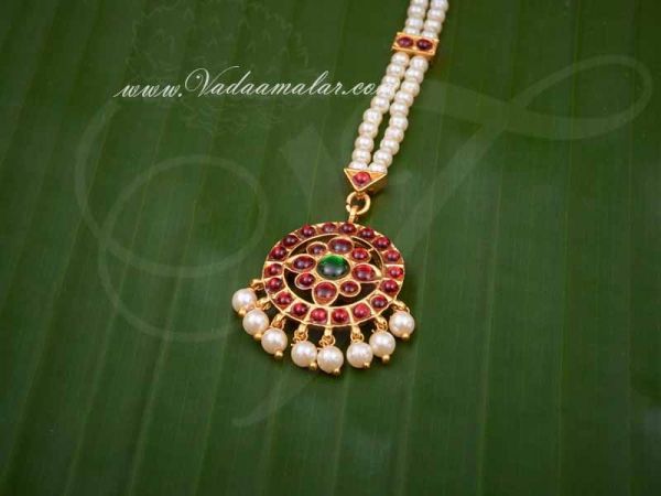 Red And Green Color Kemp Stone Indian head Ornament Maang tikka Chutti Buy Now