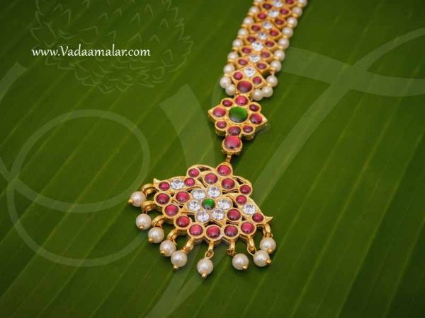 Kemp Red White Green Stone Design Indian head Ornament Maang tikka Chutti Buy Now