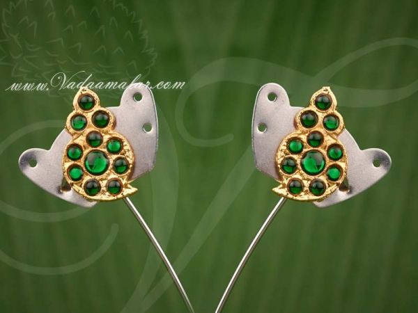 Green Kemp Stone Traditional temple jewellery Earring Studs Earrings 