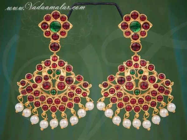 Temple Jewellery Kemp Stone Earring Bharathanatyam Kuchipudi Earrings Buy Now
