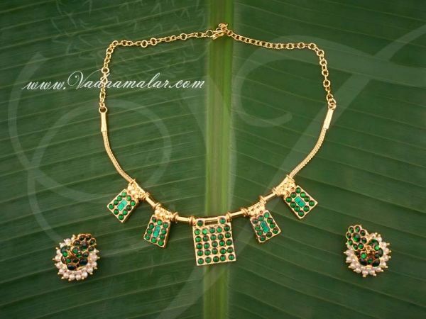 Kemp Green Stone Necklace with Jimki for Traditional Sarees and Salwars