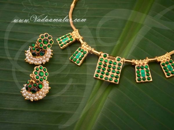 Kemp Green Stone Necklace with Jimki for Traditional Sarees and Salwars
