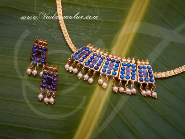 Kemp stone Addikai Blue Color Chocker Necklace Set