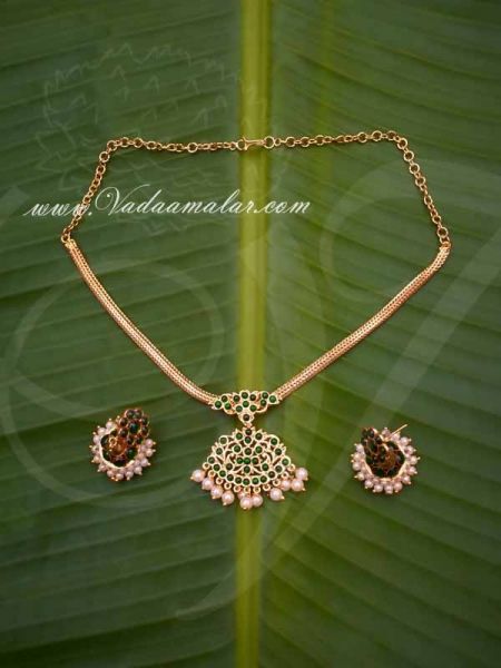 Kemp green Stone necklace for Traditional Sarees and Salwars