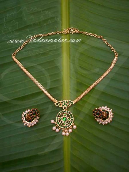 Kemp green Stone necklace for Traditional Sarees and Salwars