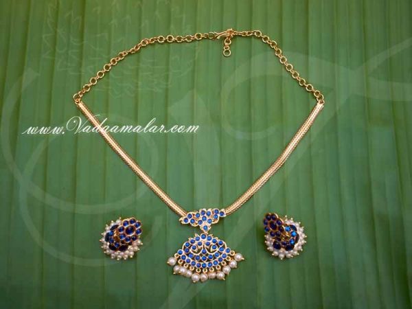 Kemp blue Stone necklace for Traditional Sarees and Salwars