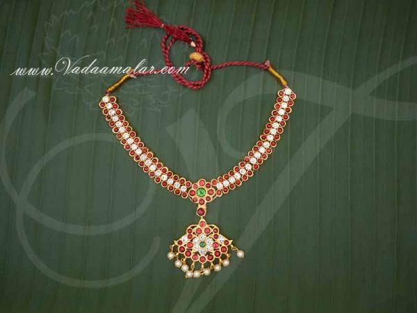 Traditional Red Kemp and White Stone Necklace.