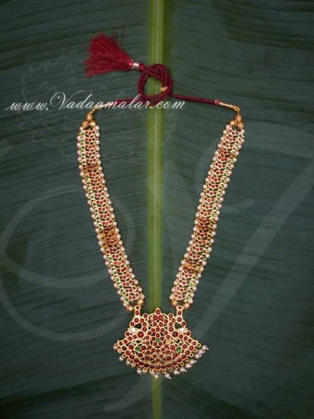 Bharatanatyam jewels online Kemp Long Necklace for Saree Haram Kuchipudi Dancer Buy Online