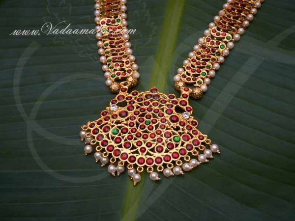 Bharatanatyam jewels online Kemp Long Necklace for Saree Haram Kuchipudi Dancer Buy Online