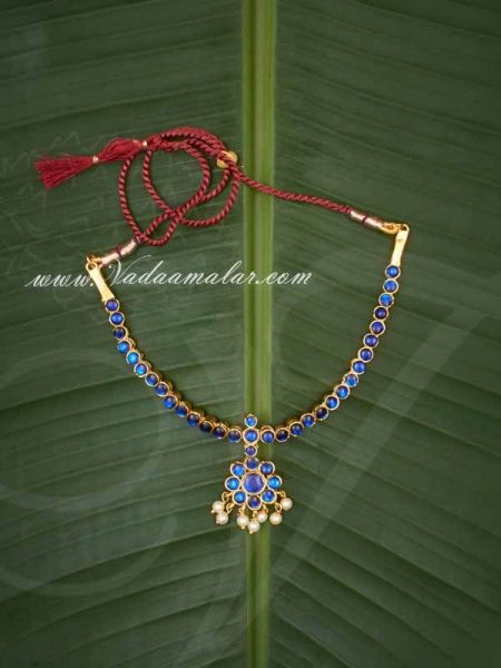 Blue Traditional kemp stones Attikai ati closed neck choker jewelry  Buy Now