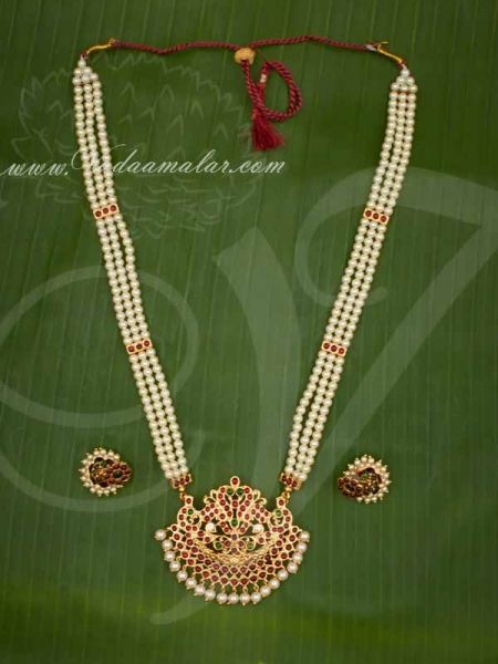 Mothi Mala Necklace Kemp Pendant Temple Jewellery Jhumka Set Buy Now