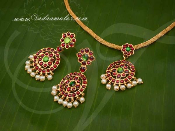 Kemp Red Color Flower pendant necklace with Matching Earring Set Buy Now