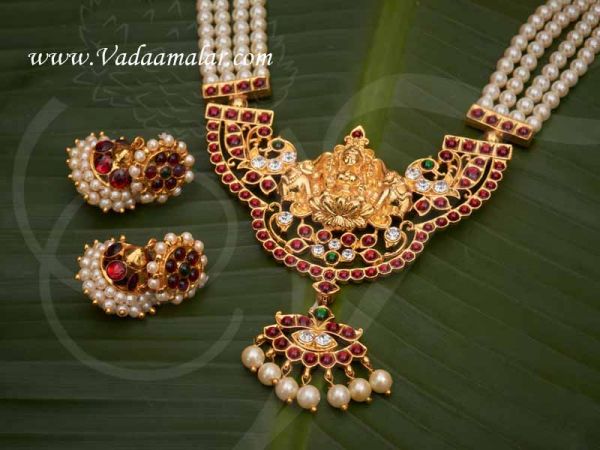 Kemp Haaram Temple Jewellery with Pearls MuthuMalai and Jhumka Set Buy now