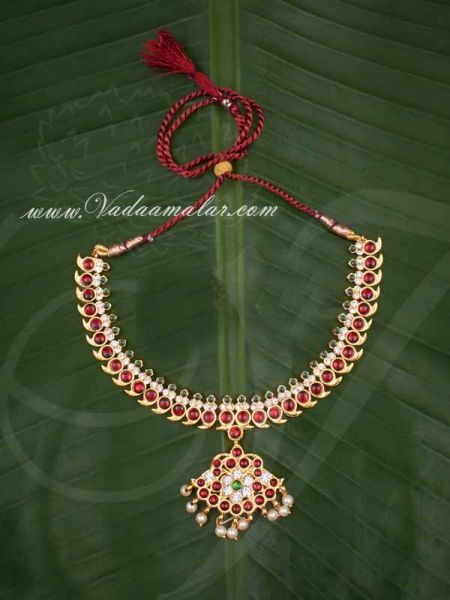 Kuchipudi Kempu Necklace Jhumki Set Indian Design Jewellery for Sarees 