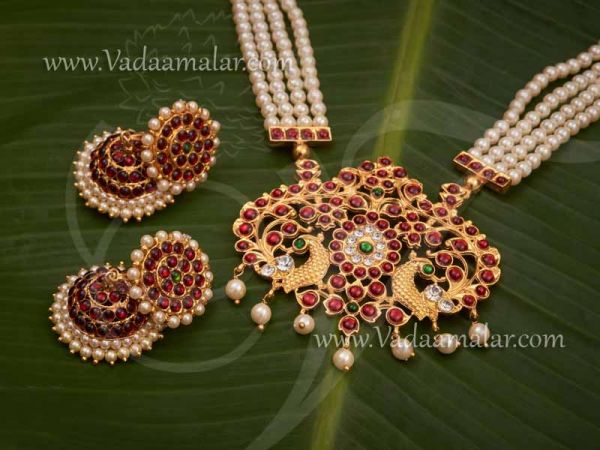 Kemp Haaram Temple Jewellery with Pearl 4 lines MuthuMalai and Jhumka Dance wear