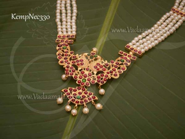 Kemp Haaram Temple Jewellery with Pearl 4 lines MuthuMalai and Jhumka Dance wear
