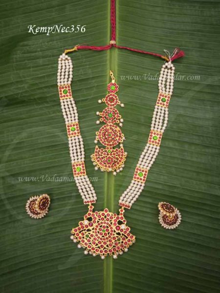 Tradtional India Pearl Mothi Mala Necklace with jumka Tikka Set 