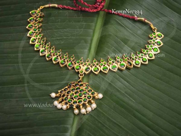 Mango Design Green Kemp Stone Short necklace For Bharatanatyam Dance Jewellery 