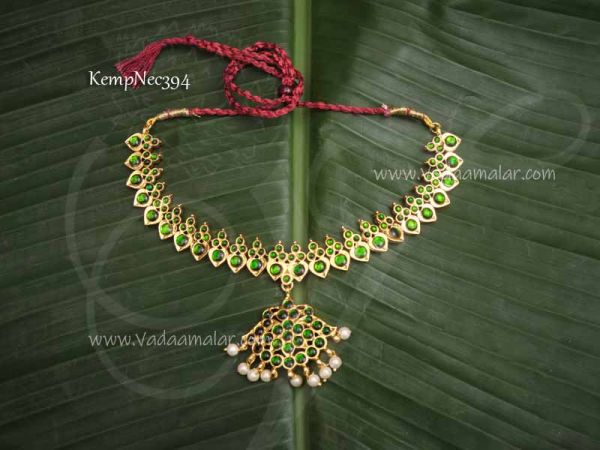 Mango Design Green Kemp Stone Short necklace For Bharatanatyam Dance Jewellery 