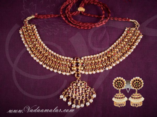 Kemp Necklace Online Temple Jewellery set with Jhumka available online