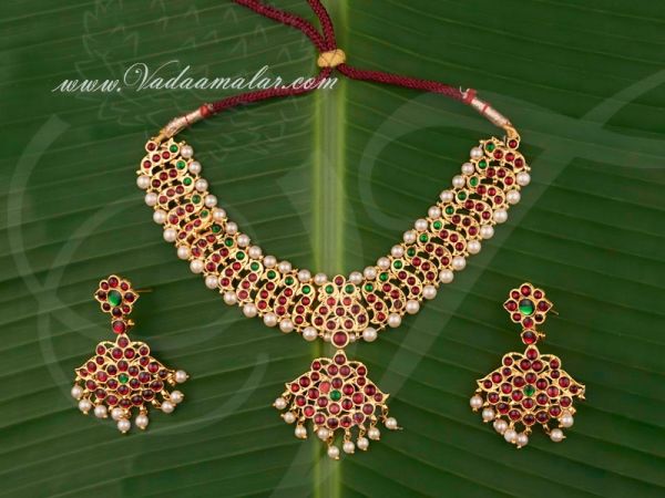 Red and Green Kemp Necklace with Earring Set