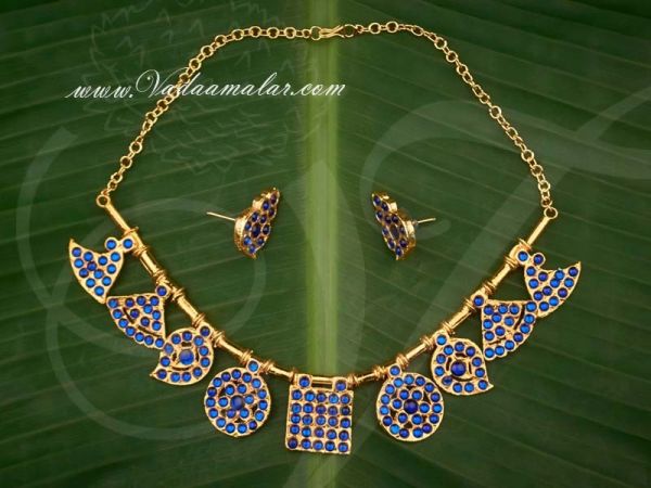 Kemp Blue Stone Necklace With Jimki for Traditional Sarees and Salwars