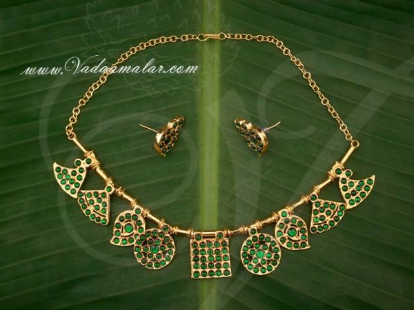 Kemp Green Stone Necklace With Jimki for Traditional Sarees and Salwars