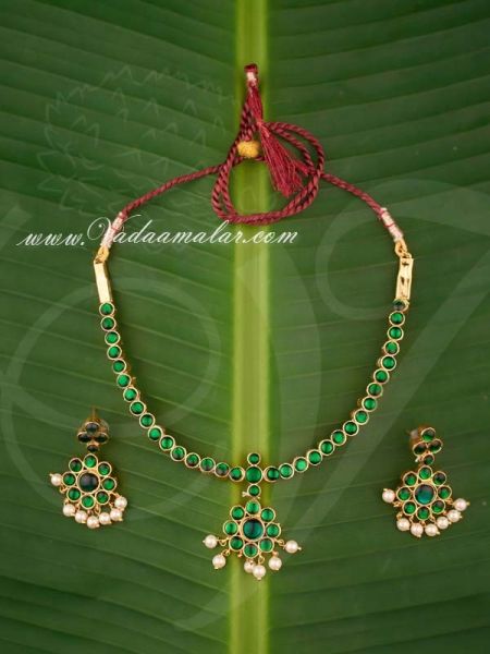 Green Color Kemp Necklace with Matching Earring Set