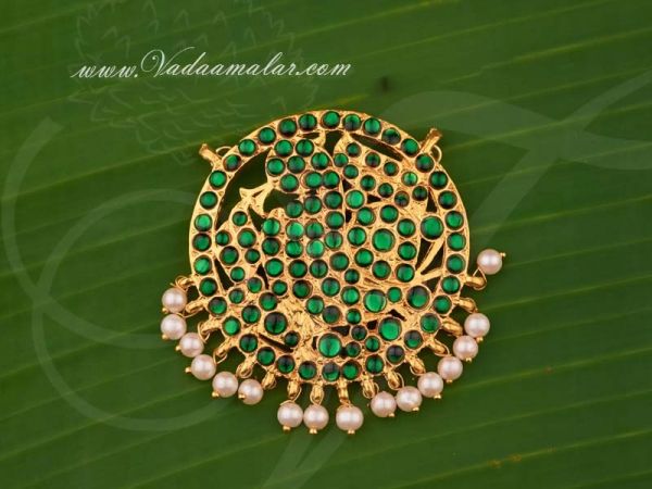 Green kemp stone pendant for traditional sarees and salwars