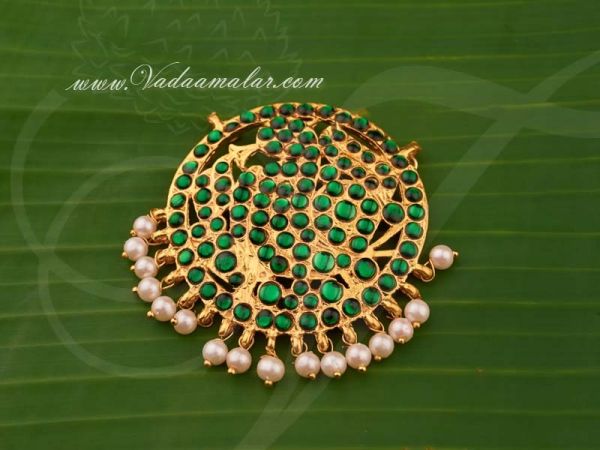 Green kemp stone pendant for traditional sarees and salwars