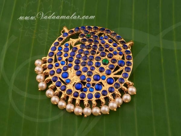 Blue kemp stone pendant for traditional South Indian pendant available online sarees and salwars
