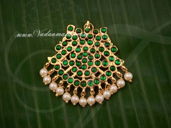 Kemp green stone Pendant for Traditional Sarees and Salwars