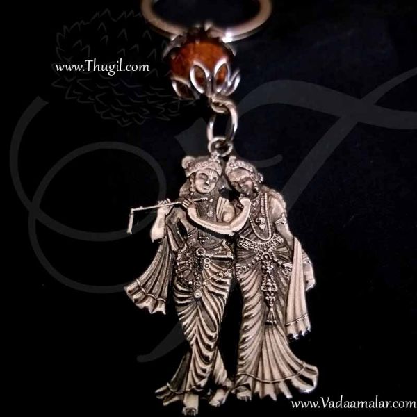 Beautiful Deity Krishna Radhe Rhadha Krish Radha Ruthratcham oxidised silver India key chain