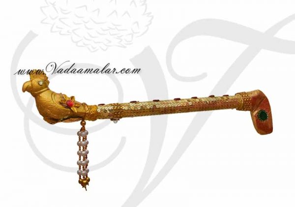 Krishna Kanna Flute Decorated With Pearls and Gold Chamki Buy Now